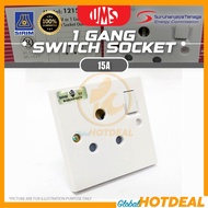 (1 PC) UMS 15A Switch Socket 250V AC 1 Gang Switched Socket Outlet Heavy Duty Socket 1215A