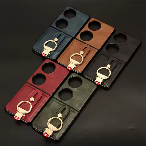 For Huawei Pocket 2 Cover Luxury PU Leather Cover Wristband Hand Strap Kickstand Metal Ring For Huaw
