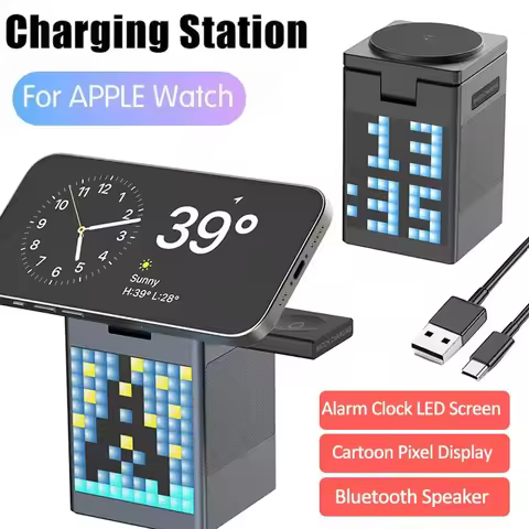 6 in 1 Magnetic Wireless Charger Stand Bluetooth Speaker Alarm Clock For Magsafe iPhone 16 15 14 Pro