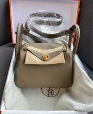 Hermes mini lindy etoupe ghw，togo，stamp G，mini lindy 大象灰金扣，可陪驗