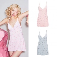 LYYL Skims Valentine's Day Park Chae Young V-Neck Velvet Lace Heart Print Sling Dress