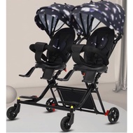 Four-wheel Foldable Twin Stroller Lightweight Double Stroller with Adjustable Awning Baby Carriage Adjustable Stroller