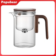 Woeuri Water Separation Glass Teapot Elegant Glass Teapot with Wooden Handle and Infuser for Perfect