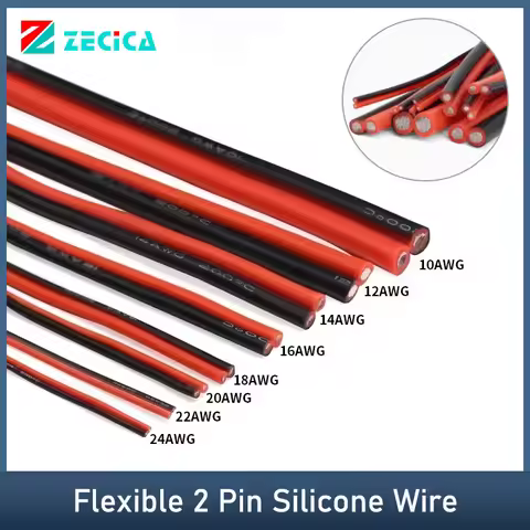 1~20m 2 Pin Silicone Wire 30 28 26 24 22 20 18 16 14 12 10 8 AWG High Temperature Resistant 200℃ OFC