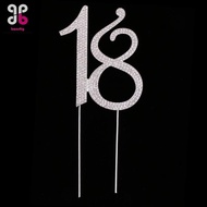 [Baosity] Crystal Rhinestone 18th Cake Topper Anniversary Birthday Party Decor Silver