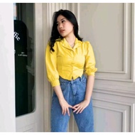 KATUN KEMEJA Again DSIKON!!! Crop Top Puff Cotton Gangnam Shirt - Tops V-Neck Top Blouse Vneck Shirt Cotton Fashion Women Outfit Hangout