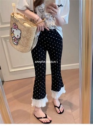 กางเกงลายจุด Aviva ชายแต่งลูกไม้ ผ้ายืด ใส่สบาย