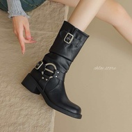 chloe.store รองเท้าบูทหุ้มข้อสูง ดำ น้ำตาล บูทใส่เที่ยว