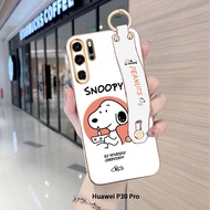 (With Wristband) For Huawei P20 P30 P40 Pro P30 Lite Nova 3e 4e Cartoon Cute (Snoopy) Pattern Back Cover Casing Luxury Plating Soft Phone Case