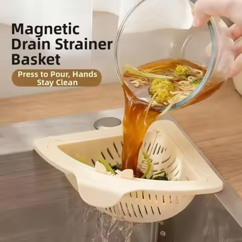 Durable Magnetic Sink Drain Basket Triangle Multifunctional Food Waste Filter Basket Kitchen Sink Fi