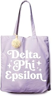 Delta Phi Epsilon Retro Pom Pom Tote Bag, Light Purple, X-Large