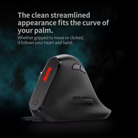 ZELOTES T-50 Ergonomic Wired Vertical RGB Mouse 12800 DPI Adjustable for PC Computer Gaming USB Wire