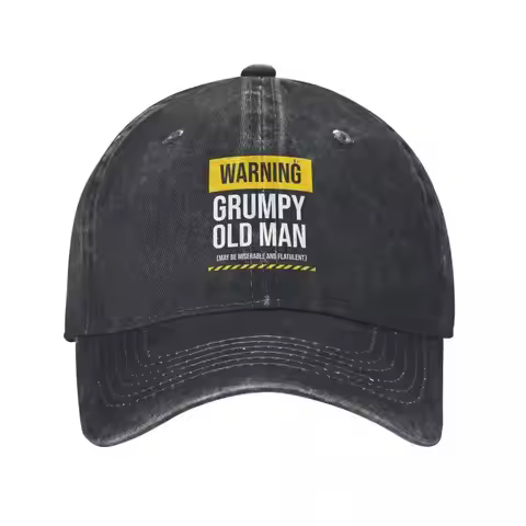 Men' Funny Warning Grumpy Old for Man Baseball Cap - Retro Distressed Washed Hat with Caution Warnin