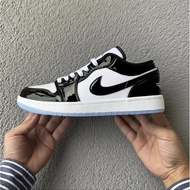 J Air J 1 Low Round Toe Lace-Up aj1 Low-Top Black White Patent Leather Retro Basketball Shoes Joey a