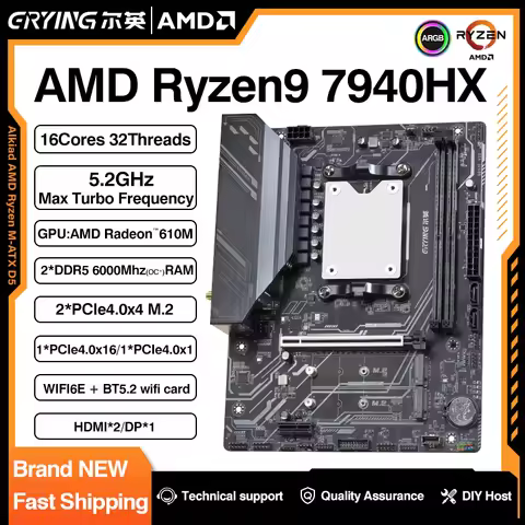 ERYING M-ATX AMD Ryzen9 7940HX Integrate CPU Motherboard Kit AM5 Socket DDR5 WIFI6E ARGB PCIe4.0 USB