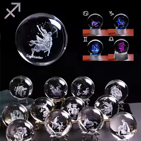 60mm/80mm 3D Zodiac Sign Star Crystal Ball Laser Engraved Glass Sphere Crystal Craft Home Decor Birt