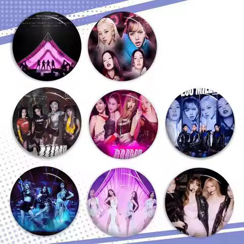 B-Black Kpop Group P-Pinks Gril Anime Soft Button Pin Round Metal Badge Lapel Pin Parts Gift Friends