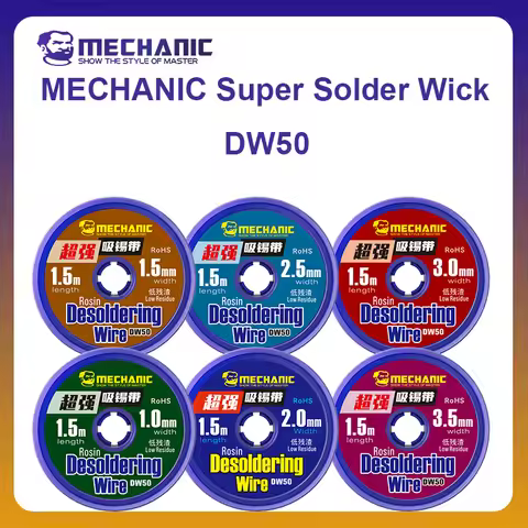 MECHANIC OFFICIAL Super Solder Wick DW50 1.0mm-3.5mm 1.5M High Purity Copper Solder Wick for PCB/Pho