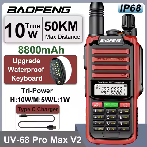 UV-68 Pro Max V2 IP68 Waterproof Walkie Talkie 8800mah Battery Type C UHF VHF Dual Band 128 Channels