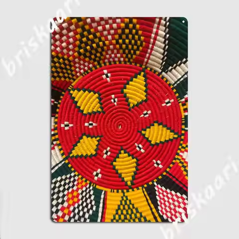 Ethiopian Patterns Metal Signs Wall Mural Customize Ethiopian Cultural Colorful Traditional Habesha 