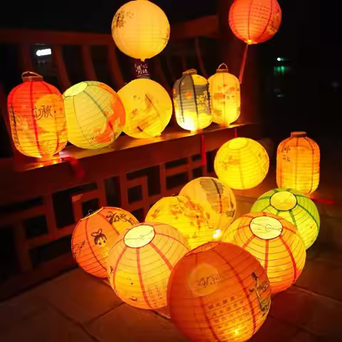Chinese Lantern Paper Lanterns Mid-Autumn Festival Lantern Fall Decoration Retro Red Wedding Lantern
