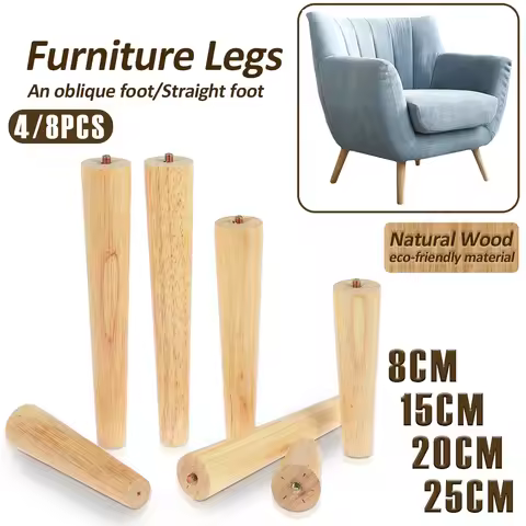 4/8Pcs Wooden Furniture Legs 8/15/20/25cm Oblique/Straight Table Feet Non-slip Chair Feet with Acces