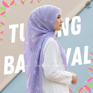 TUDUNG BAWAL PRINTED BIDANG 48 BLUE GREEN RAINBOW HIJAB Cotton Voile Lasercut Border 120CM X 120CM M