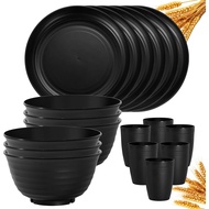 18 Pieces wheatstraw Dinnerware Set with 6 Each of Dinner Plates Cereal Salad Bowls Cups Unbreakable