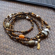 天然虎晴石虎眼石天珠多圈手鏈項鏈小顆粒搭配天然虎牙天珠蜜蠟