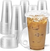 Mkzruulf 17.6OZ Clear Cups with Strawless-Sip-Lids, 100 Sets Cup Iced Coffee Cups, To Go Cup with Si