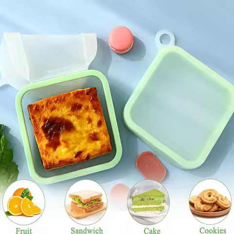 Silicone Sandwich Toast Bento Box With Handle Portable Sandwich Storage Box Food Container Snack Box