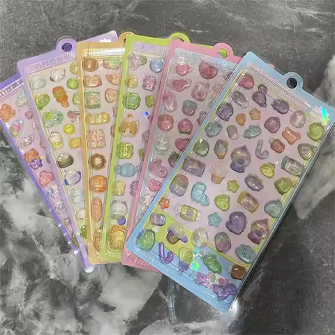 2pcs Japanese Kawaii Animal Series 3D Crystal Relief Stickers Cute Children's DIY Puzzle Stickers Gi