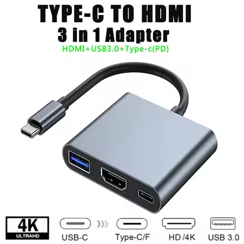3 in 1 Type C Hub to HDMI-compatible Splitter HUB Type-c to HDMI-compatible USB3.0 Docking Station F