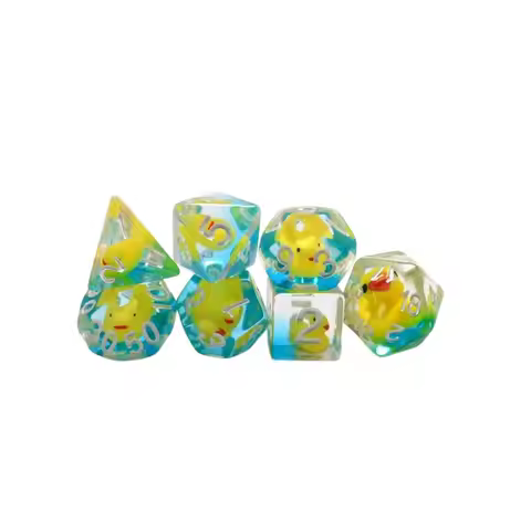 New 7 Pieces Acrylic Polyhedral Dices Set Bar Toys Filled With Ducks D6 Data D8 D10 D12 D20 Dice Rol