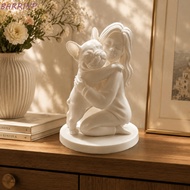 BARR1YP Girl And Dog Sculpture, 3D Printed Nordic-Style Bulldog Figurine, Canine Statues Crafts Crea
