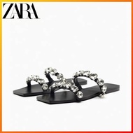 ZARA New Women's Shoes Flat Heel Flat Shoes with Rhinestone Black Decorative Embellishment