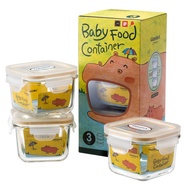 Glasslock进口钢化玻璃婴儿辅食盒密封收纳保鲜盒宝宝辅食碗可微波炉3件套 【正方形】210ml*3 630ml