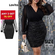 Lovito Plus Size Curve Dress Elegant Polka Dot Glitter Dress for Women LBL13300