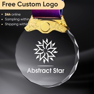 Color Printing or Laser Engraving Clear Crystal Glass Medals 1st 2nd 3rd Award Gift Box Packagin 1pc