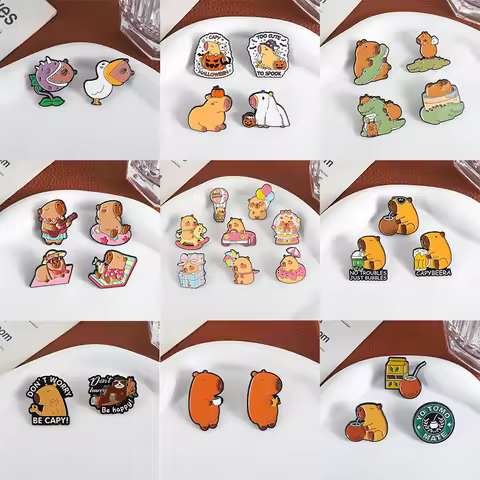 2-6 pcs/sets Capybara Be Happy Enamel Pins Cute Cartoon Nap Coffee Summer Sloth Brooch Backpack Lape
