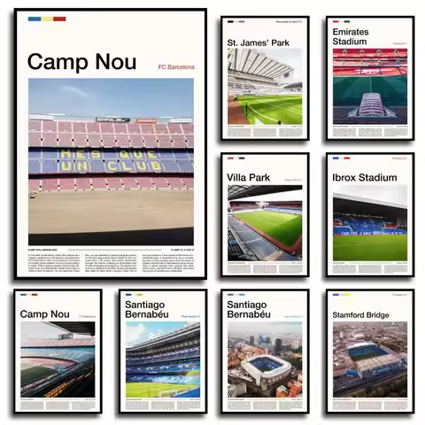 World Famous Football Stadium Camp Nou Bernabeu Etihad Stadium Old Trafford Stadium Poster Canvas Pa