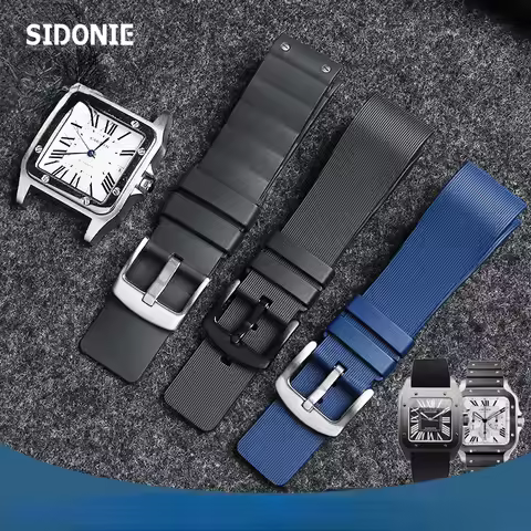 Watch Strap for Cartier Santos Sandoz Santos 100 Silicone Watch Strap Rubber Men and Women Black 20 