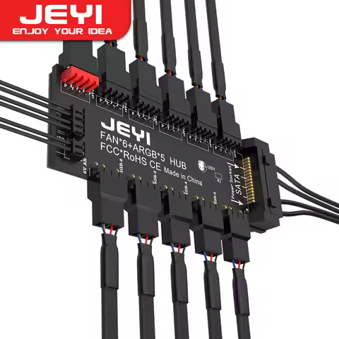 JEYI ARGB+PWM 2 in 1 FAN HUB with SATA 15Pin 5 Way Sync Fan Hub For PC Fan/CPU Fan/ARGB Light Module