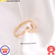 Cincin Titanium Emas 2 Gram / Cincin Titanium Berlapis Emas / Cincin Titanium Kupu-kupu Model Permata Putih / Cincin Emas Wanita Asli/ Cincin Titanium / Cincin Titanium Wanita Import / Perhiasan Titanium Anti karat Luntur  24K