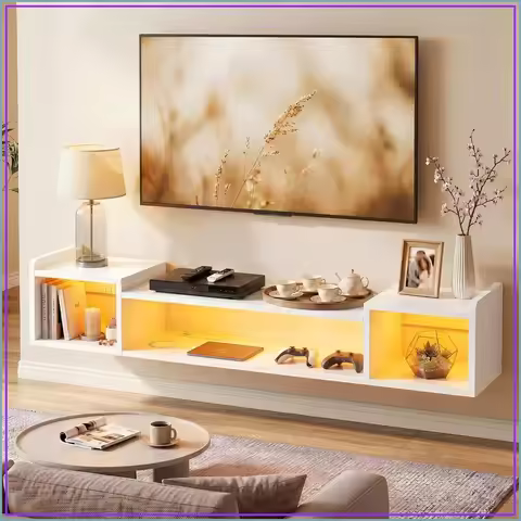 70.9" Long Floating TV Stand with LED, Power Strip for 60/65/70/75 Inch TV