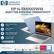 Laptop HP 14 EM0002WM AMD Athlon Silver 7120U 4GB 128SSD AMD Radeon W11+Office 14.0 Inch Garansi 1 T