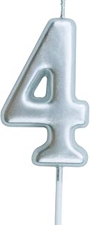 XNOVA 4th Birthday Candle Four Years Silvery Happy Birthday Number 4 Candles for Cake Topper Decorat