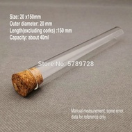 20pcs/lot 20x150mm clear Glass Flat bottom test tube with cork