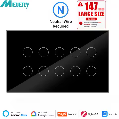 Melery Zigbee Repeater Light Wall Switch Touch Sensor Glass Panel 4/5/6/8/10Gang Tuya Smart Life Rem