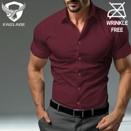 EAGLADE Men's Short Sleeve Golf Formal Casual Shirt for Men Man Stretchable Wrinkle Free in Wine Red